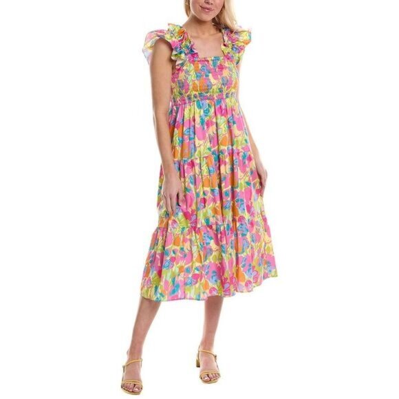 Crosby Mollie Burch Multicolor Floral Haze Bray Midi Dress Womens Medium NEW - Picture 1 of 8
